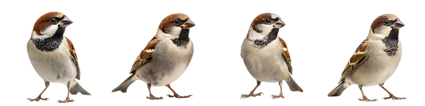 A group of cute sparrows perched together in nature