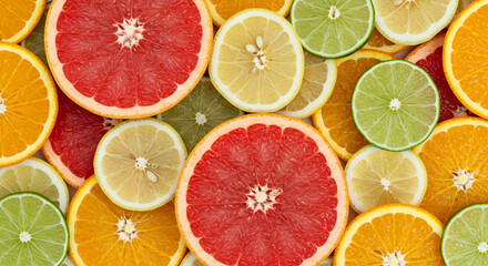 Vibrant Citrus Slices Fresh Fruit Platter Background High Resolution Image