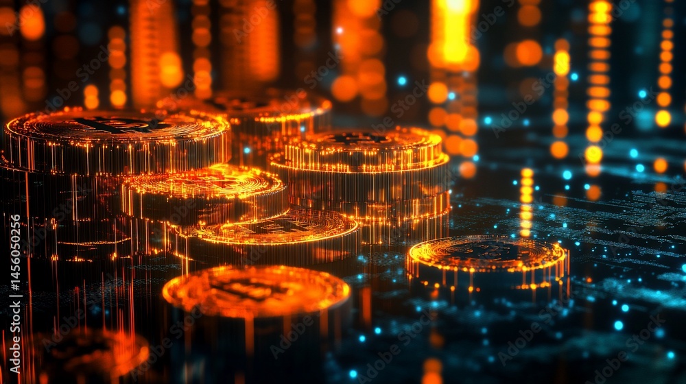 Aufkleber digital gold: conceptual visualization of cryptocurrency and blockchain technology