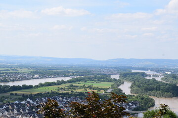 flooded Rhine islands area near Koblenz