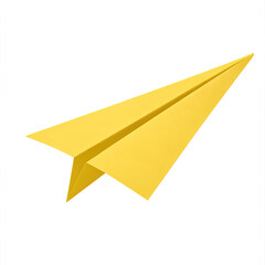 A vividly yellow origami-style paper plane with clean, defined folds, suspended against a transparent background — evoking a sense of imagination, motion, and cheerful discovery.