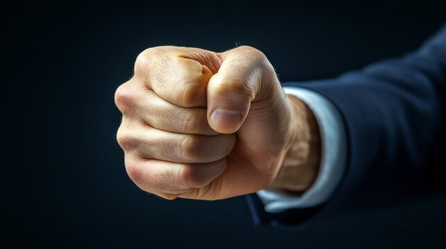 Close-up of a clenched fist against a dark background.