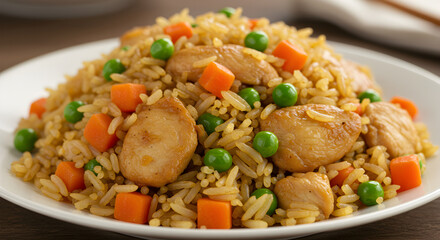 Delicious Chicken Fried Rice Ready to Serve for Asian Cuisine Concept
