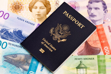 American passport on Norwegian Krone
