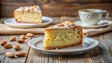 Cake Slice with Almonds on Plate, slice of cake, kitchen decor,  slice of cake, kitchen decor