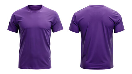 Purple Round Neck T-Shirt Front and Back View Template Isolated on White Background