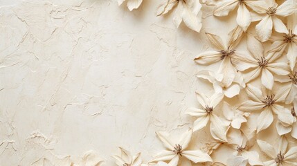 Delicate cream flowers arranged on textured background