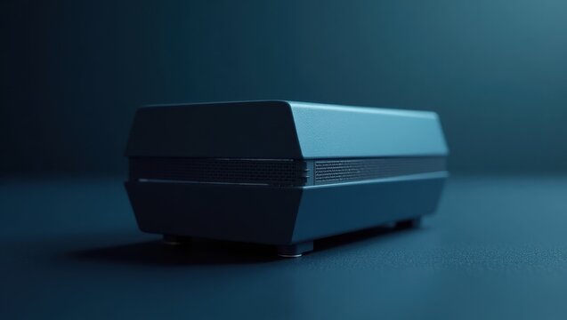 SentinelOne. Blue retro gaming console closeup on dark background, tec