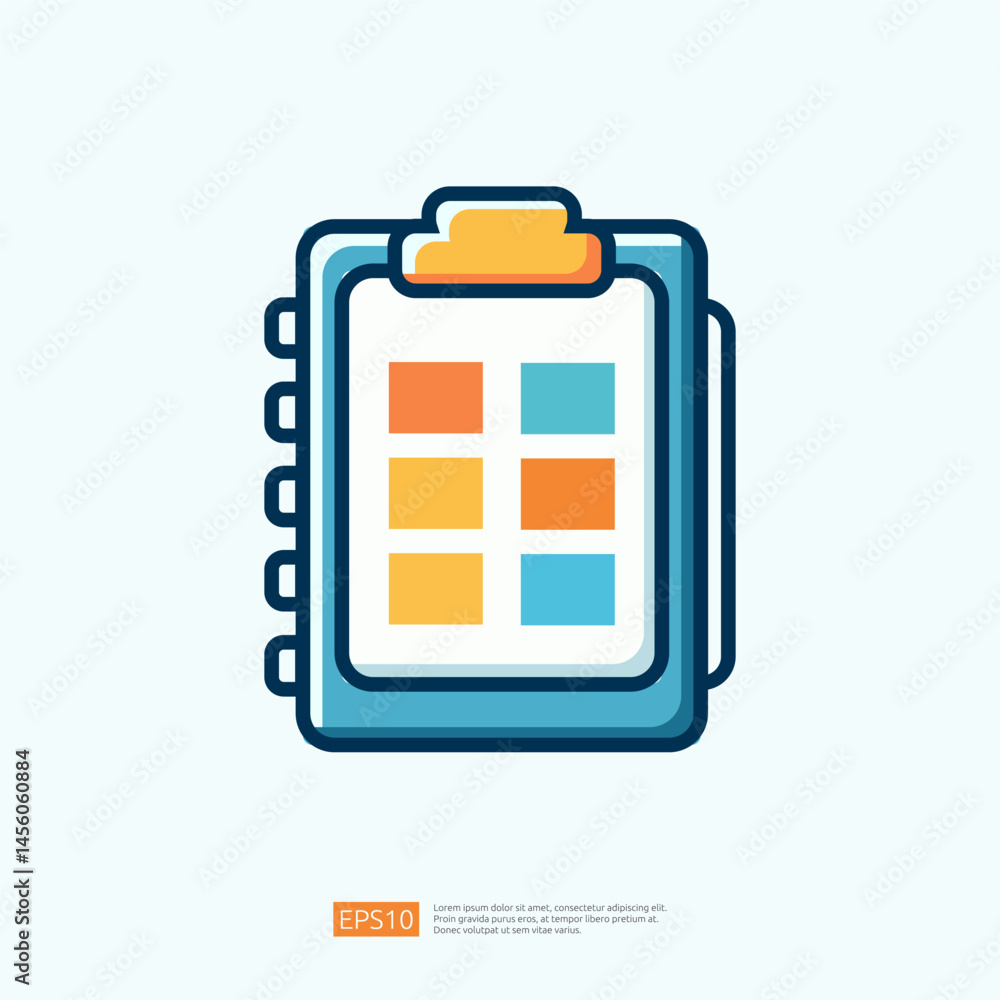 Aufkleber colorful business icon illustration of a clipboard with notepad and checklist design elements for ta
