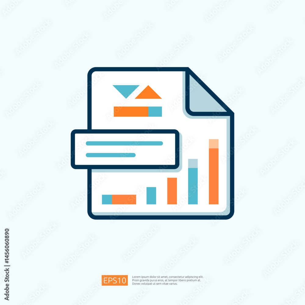 Poster business icon illustration representing data analysis and growth strategies with colorful graphs and