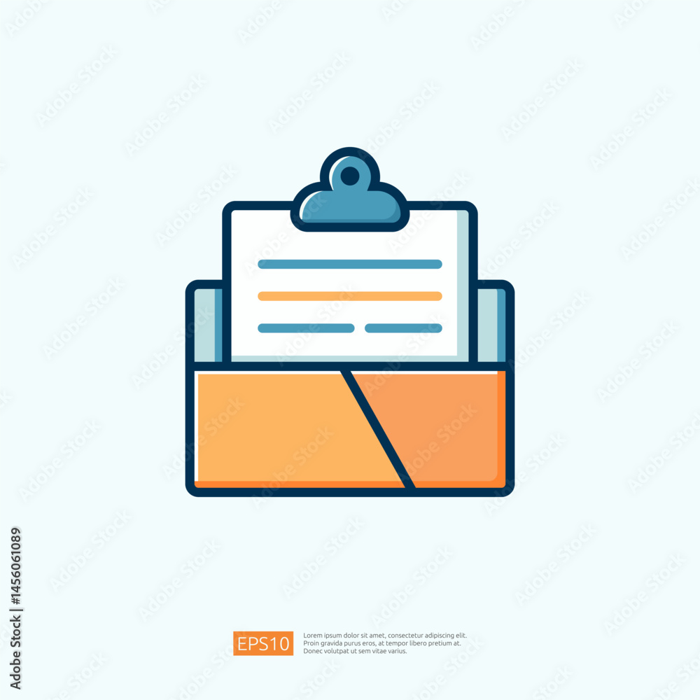 Poster business icon illustration featuring clipboard with document and checklist for efficient task manage