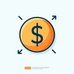 Obraz premium Vector Illustration of a Business Icon Representing Currency Growth with a Dollar Symbol Surrounded by Arrows