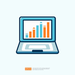 Colorful Business Data Analysis Icon Illustration of Laptop with Graph Displaying Growth Trends and Financial Insights