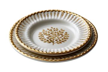 Elegant dinnerware display featuring ornate gold trimmed plates home dining setting tableware cozy atmosphere close-up view sophisticated decor