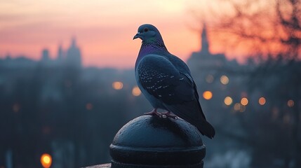 Pigeon Perched at Sunset