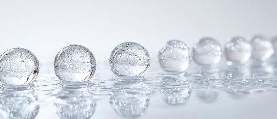 Water droplets arranged in a row create a mesmerizing visual effect, exhibiting clarity and reflection.