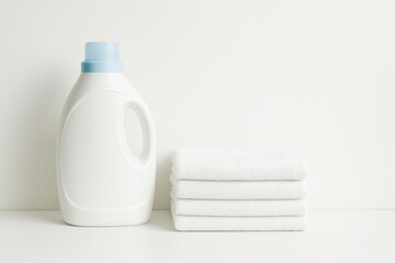 Laundry Essentials With White Towels and Detergent Bottle on a Clean Background for Effective Washing Routine Generative AI