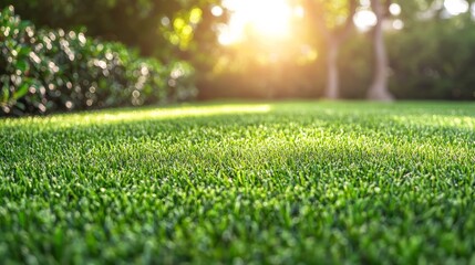 Naklejka premium Green Lawn in the Sunlight, bokeh, grass texture ,grass, lawn