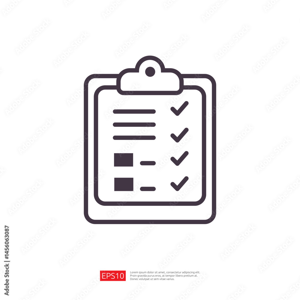 Aufkleber detailed business icon illustration of a checklist clipboard with clear checkboxes and task list for