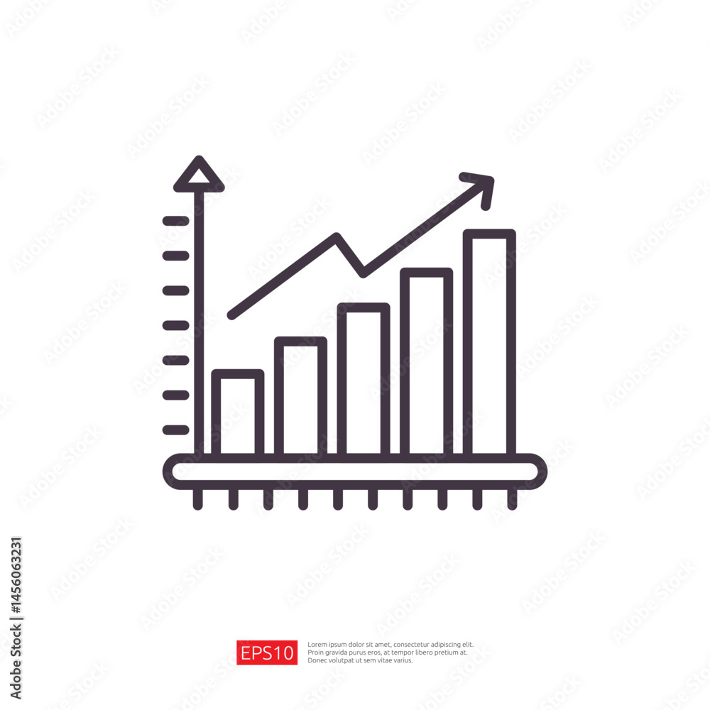 Poster business icon illustration of an upward trending graph with bar chart elements and data analytics co