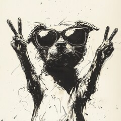 A a simple drawing of a dog wearing sunglasses