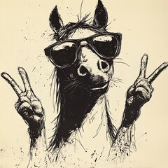 A a simple drawing of a horse wearing sunglasses