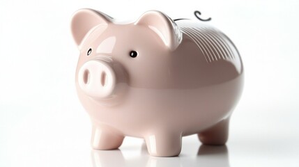Pink Piggy Bank on White Background - Financial Savings, Banking ,Investments