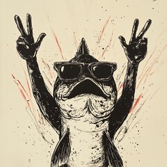 A a simple drawing of a fish wearing sunglasses