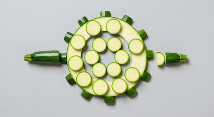 Zucchini Gearwheel Vegetable Concept Fresh Green Flat Lay Creative Composition