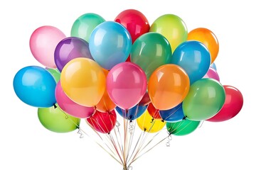Vibrant colorful balloons in a bunch isolated on a white background for celebration