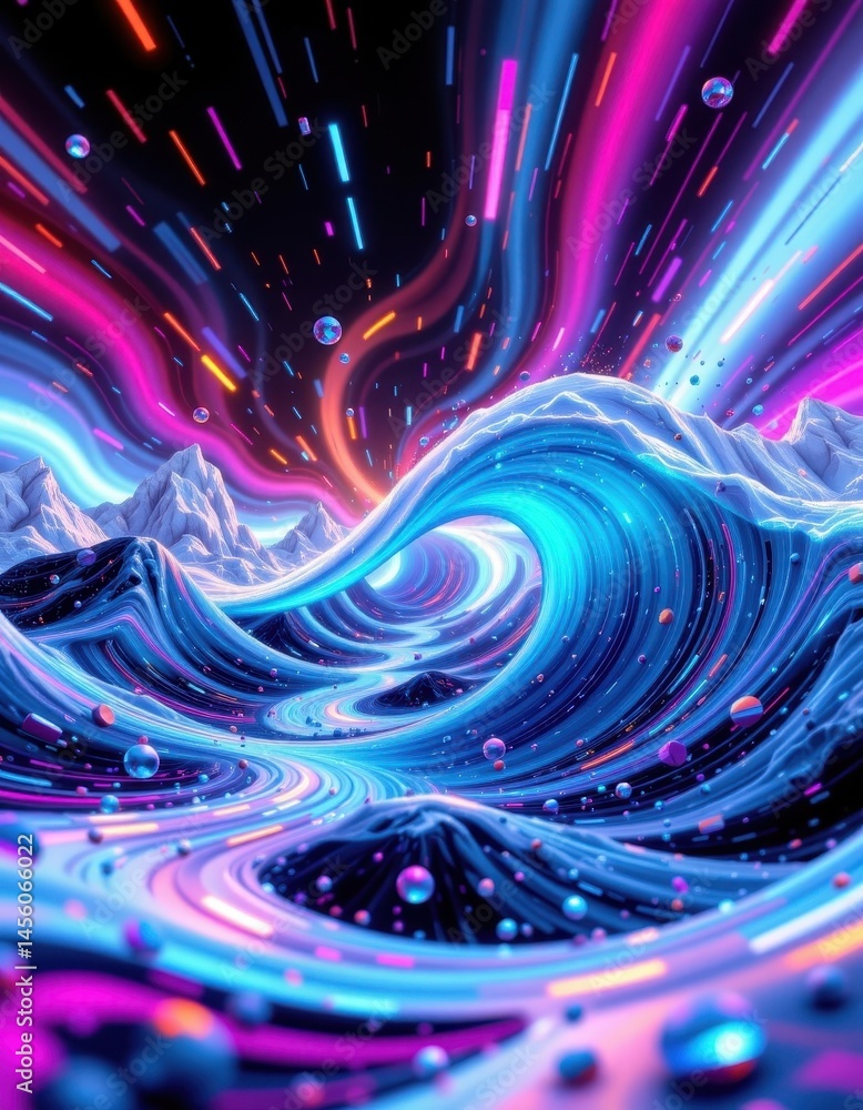 Poster a visually captivating and futuristic abstract background featuring a dynamic wave pattern rendered 