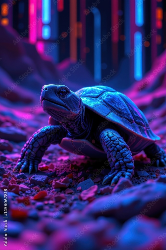 Poster the image depicts a turtle in a digital landscape