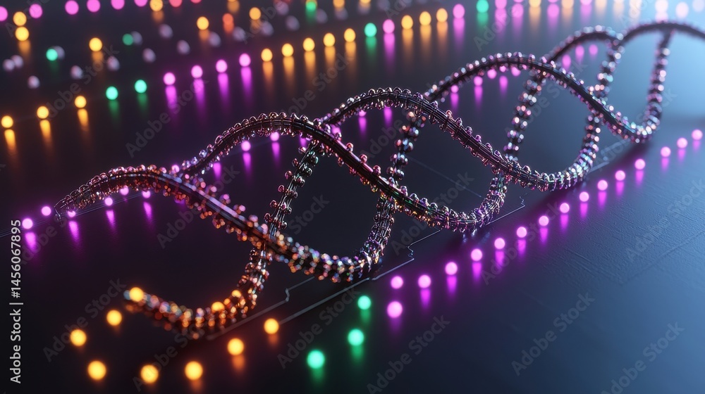 Aufkleber conceptual representation of dna strands being programmed with colorful lights in a modern digital e