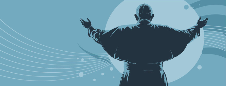 Blessing pope seen from behind, papal election, conclave &ndash; banner, poster, vector illustration