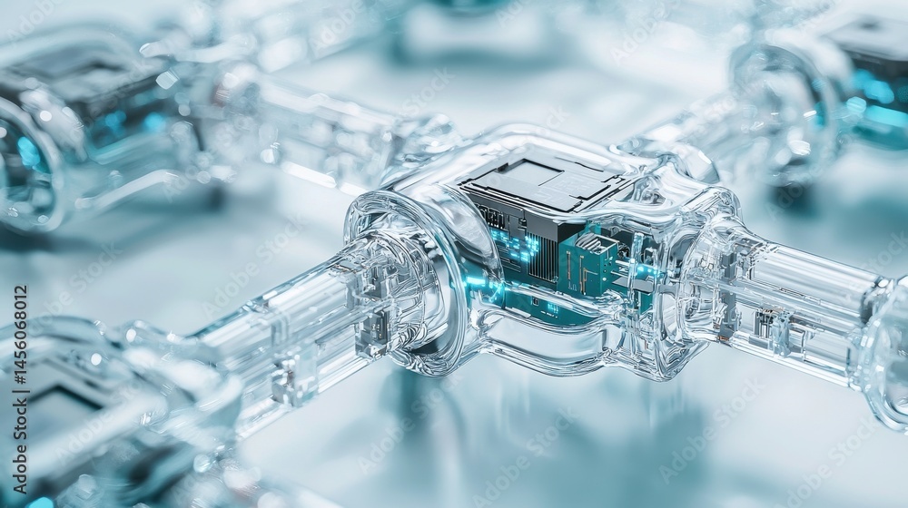 Poster close-up view of nano scale transistors embedded within advanced technology components for future el