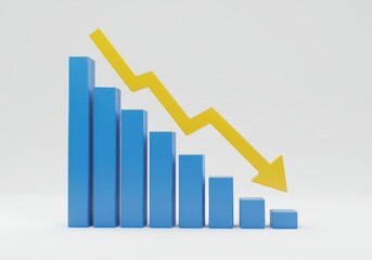 Blue bars with a yellow arrow going down