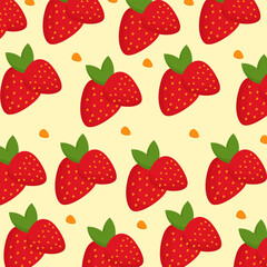 Seamless strawberry fruit pattern with yellow background