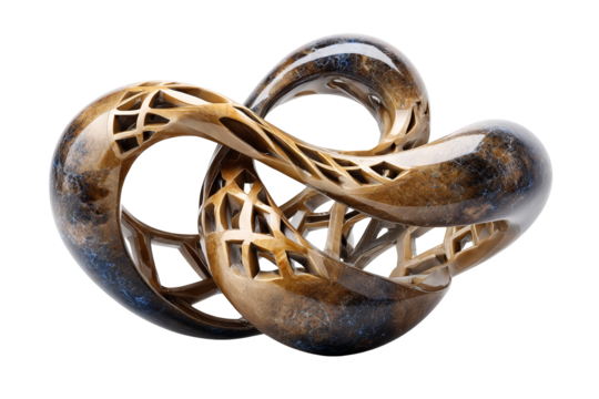 Dynamic sculptural infinity loop art gallery 3d conceptual artwork contemporary environment close-up perspective modern art interpretation