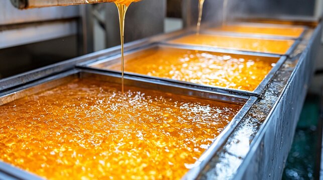 Liquid being poured into a series of processing trays