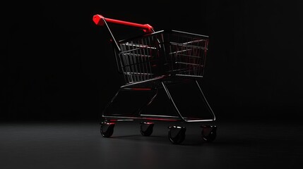 Empty Shopping Cart on Black Background Retail Commerce Sale Purchase Consumerism