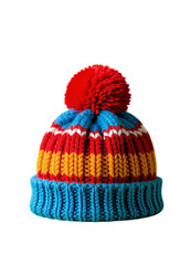Colorful Knit Beanie with Pom Pom, Transparent Background