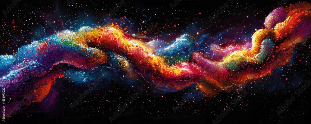 Poster colorful abstract interpretation of bacteria formation with vibrant hues and dynamic patterns on a d