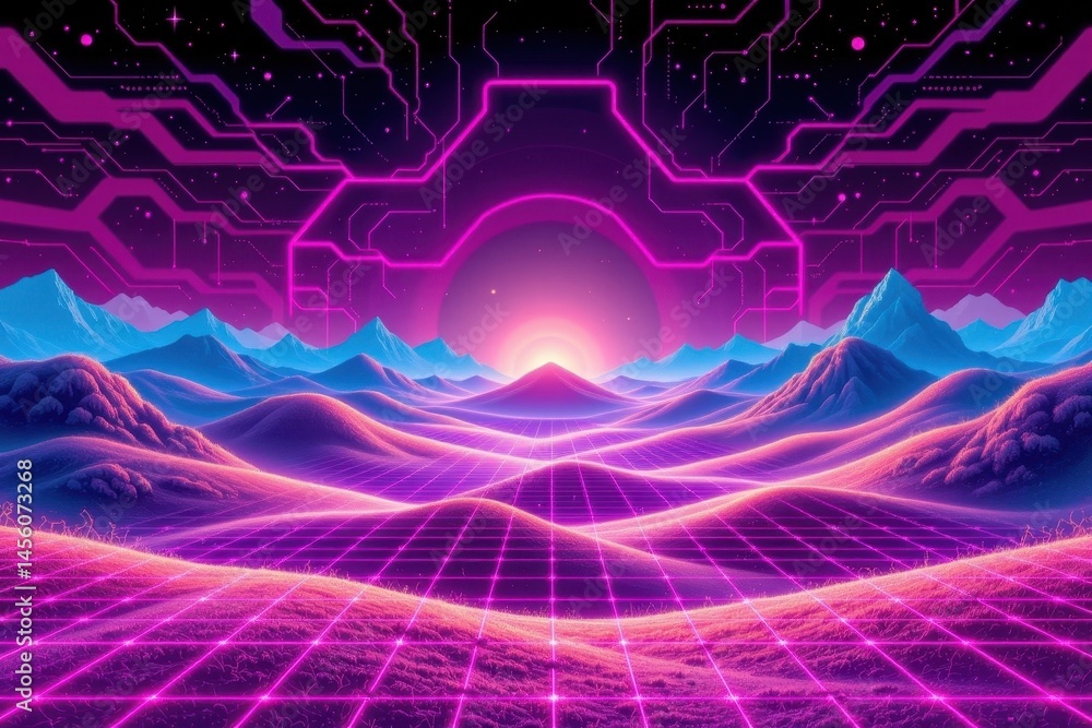 Aufkleber the abstract landscape background features a vibrant purple grid design that creates a futuristic an