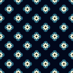 Cute flowers geometric motif basic pattern continuous background. Ornamental abstract floral shape tile modern fabric design textile swatch ladies dress, man shirt easy to recolor all over print block