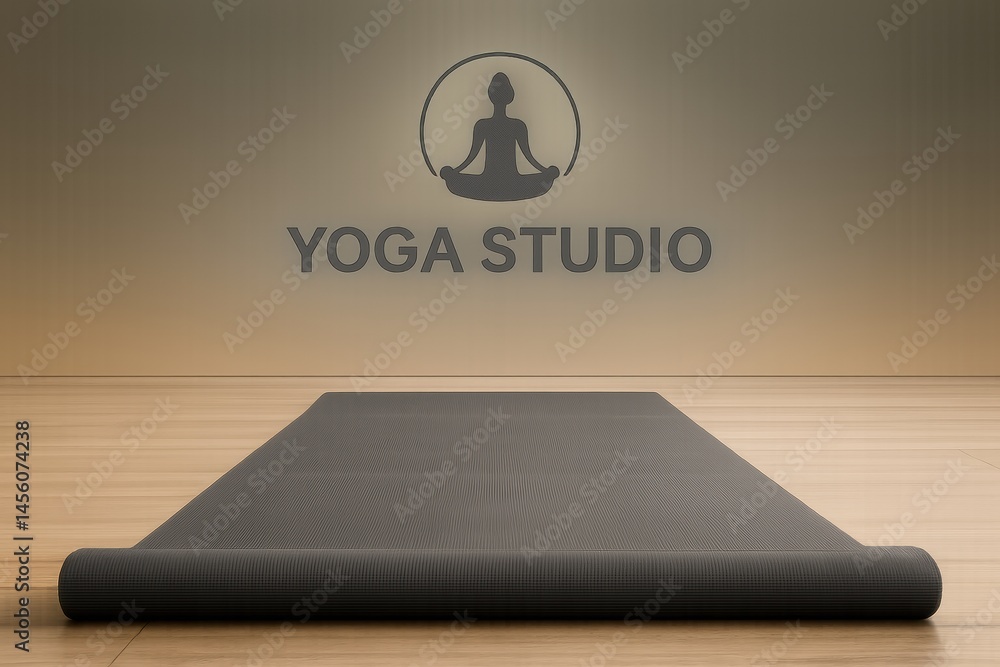 Aufkleber Yoga Studio Interior With Mat and Calming Ambiance for Relaxation and Mindfulness Practices in a Modern Setting Generative AI