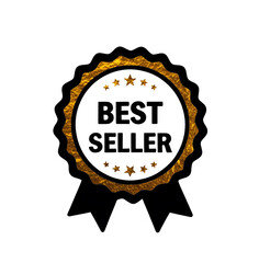 top rated award prize label, icon medal ribbon black and gold on isolated white background