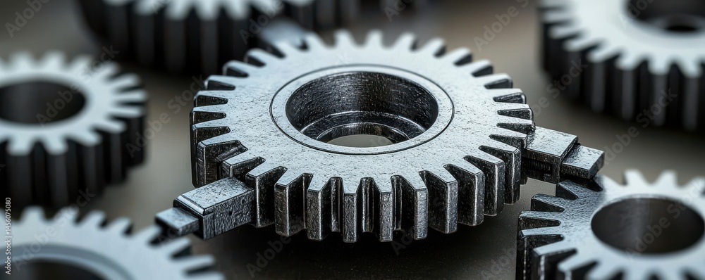 Poster close-up of mechanical gears assembling at nano scale in a detailed macro perspective with industria