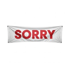 White Banner with Red "SORRY" Text and Grommets on White Background