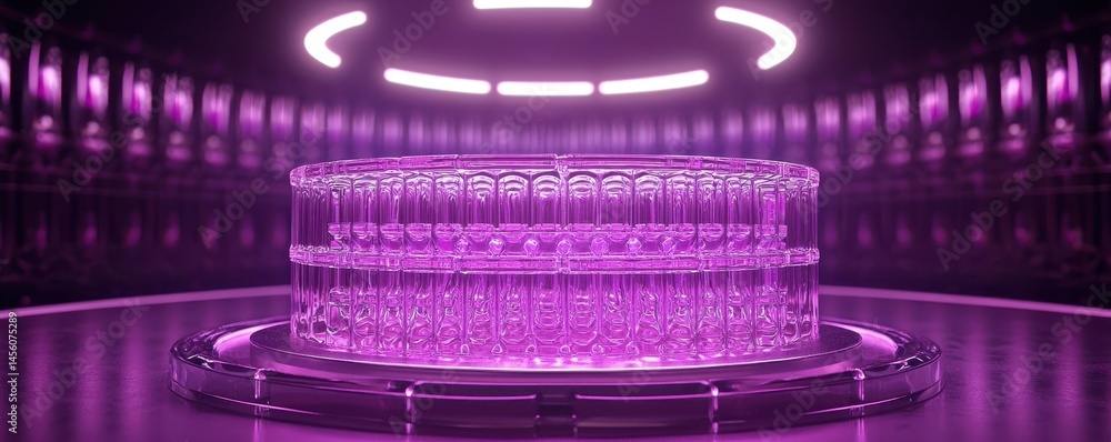 Poster conceptual display of dna structure in neon lighting representing biological elements and genetic re