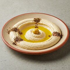 plate of hummus, close up view